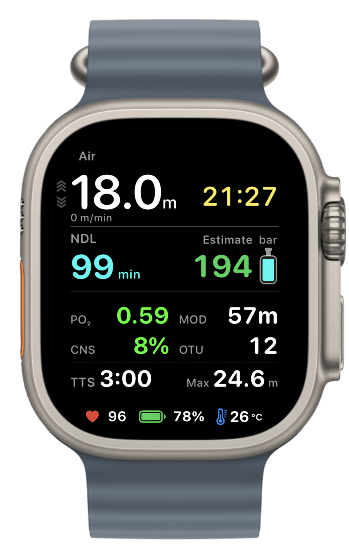 DIVEROUT dive computer screens on Apple Watch Ultra